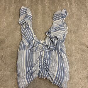 Blue and White Striped Women's Blouse
